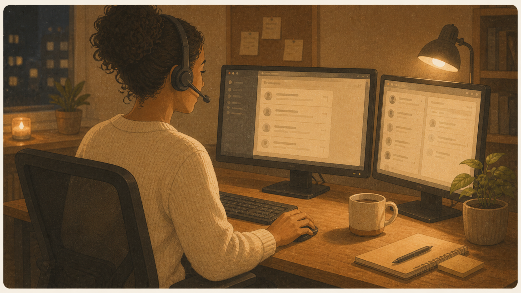 A credit union call center representative on a call